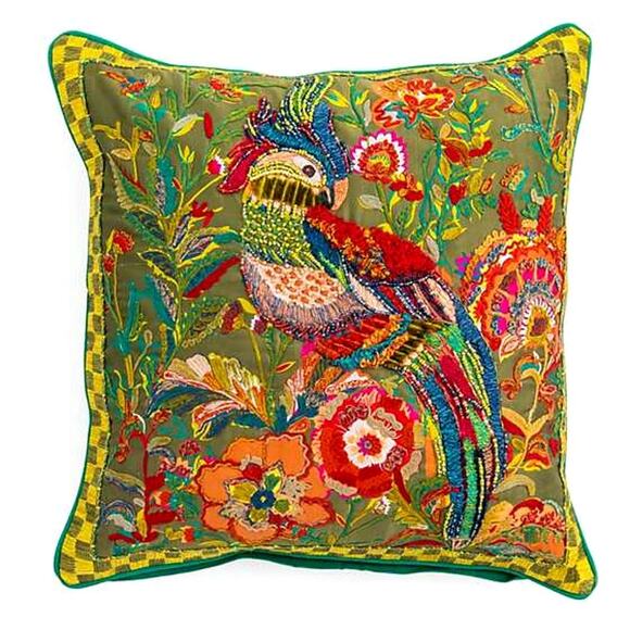 Mackenzie Childs Cockatiel Chartreuse Throw Pillow Brand New - Picture 4 of 16